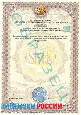 Образец сертификата соответствия (приложение) Саки Сертификат ISO 13485